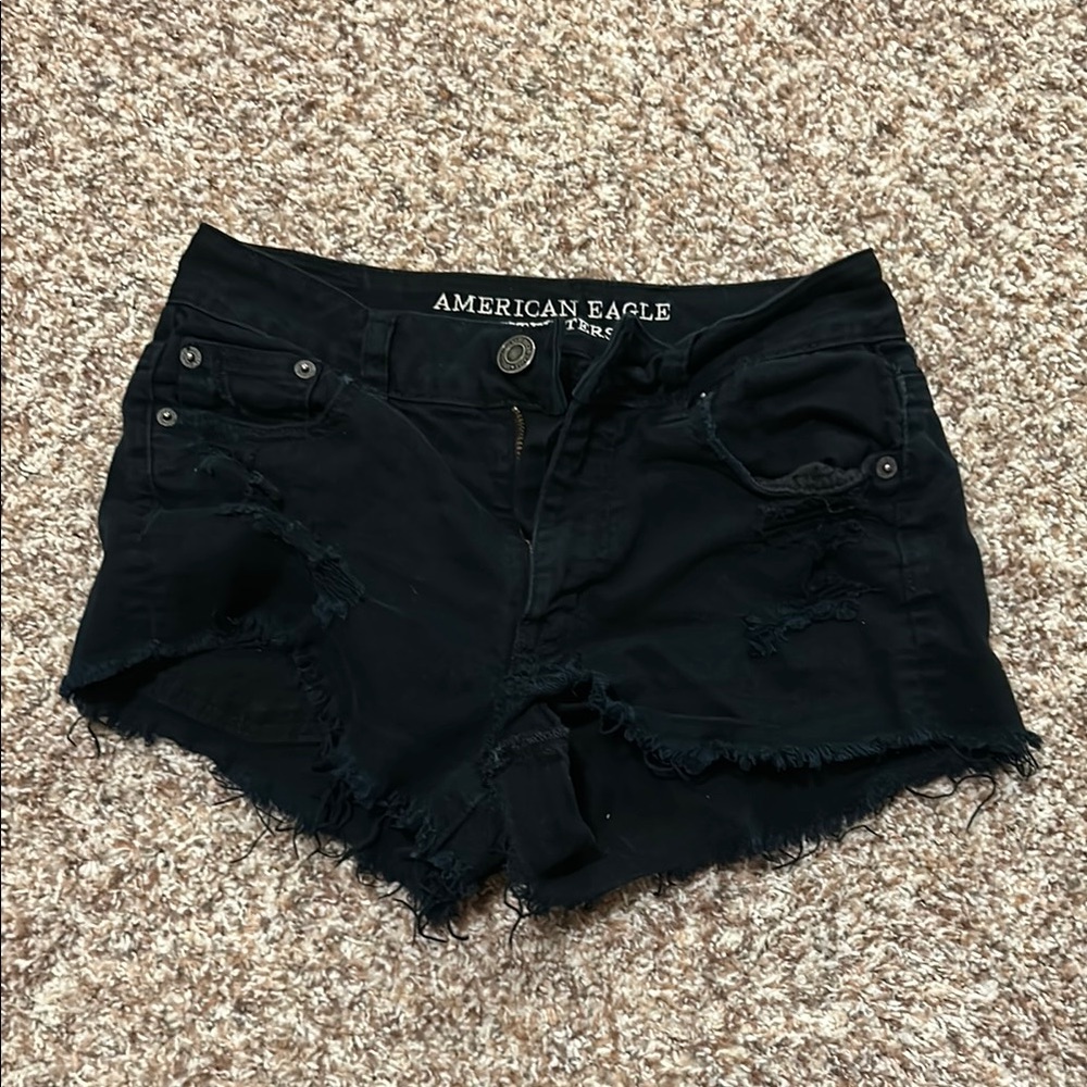 American Eagle Outfitters Black Jean Shorts Distressed Hem